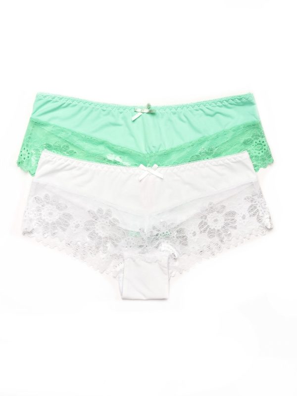 Wholesale Panties women's shorts with lace 2-pack white-green