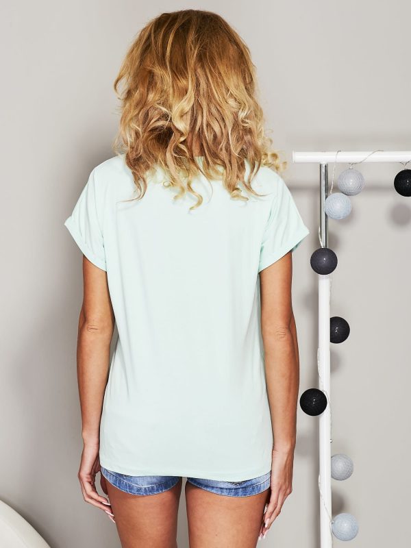 Wholesale Mint t-shirt with beaded applique