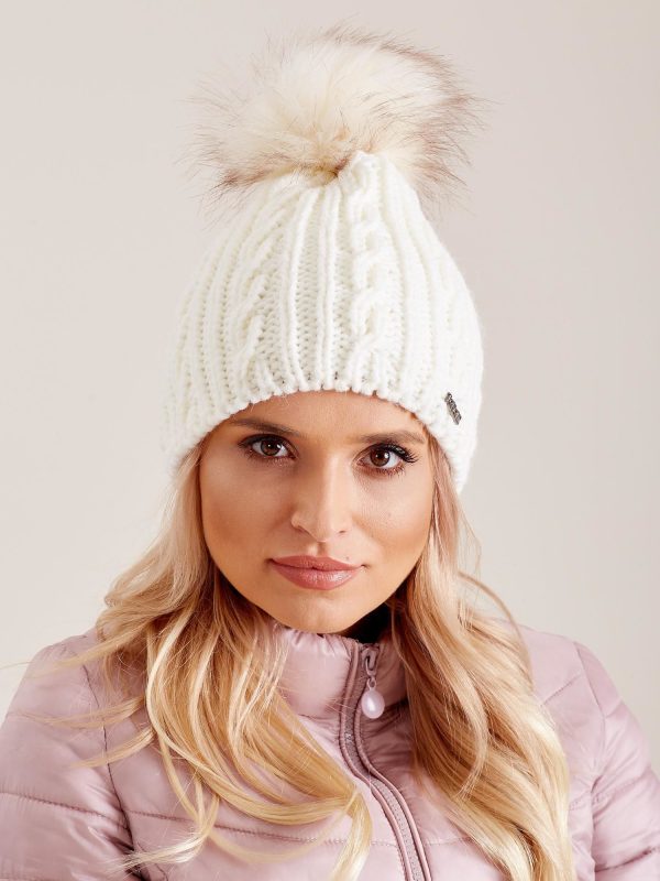 Wholesale Ecru hat with pompom in braids