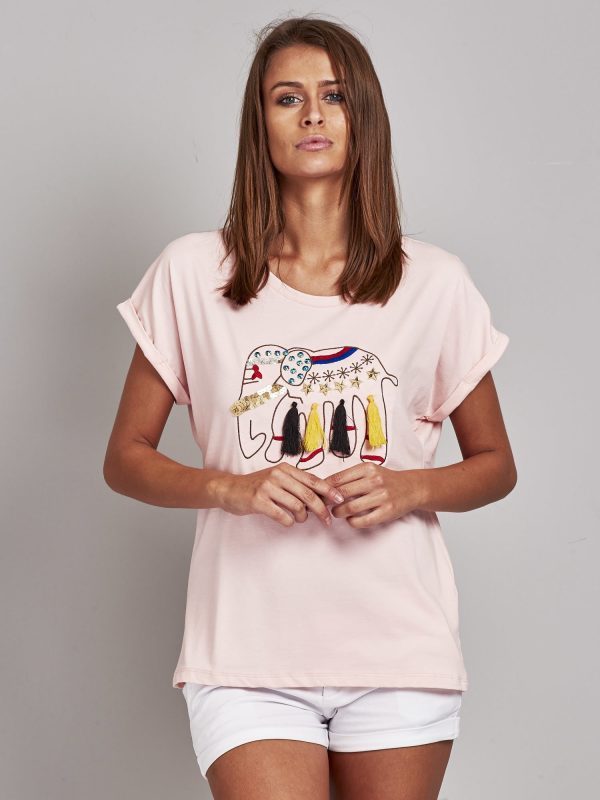 Wholesale Light pink t-shirt with elephant