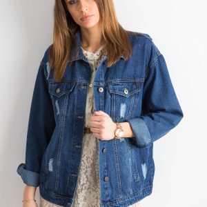 Wholesale Denim jacket with abrasions blue