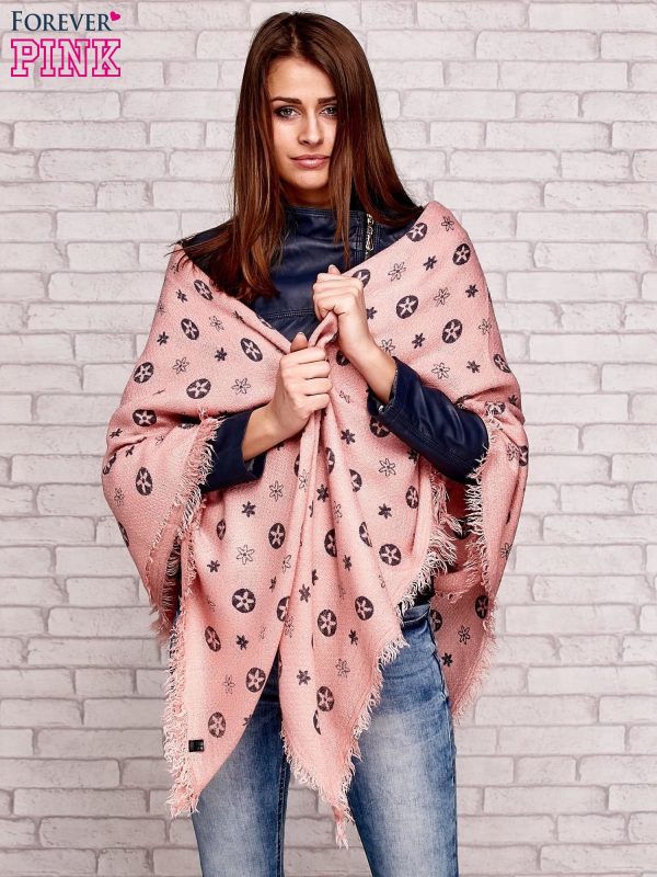 Wholesale Scarf with stars and flowers print pink