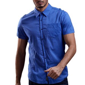 Wholesale Blue Plain Men's Shirt Funk n Soul