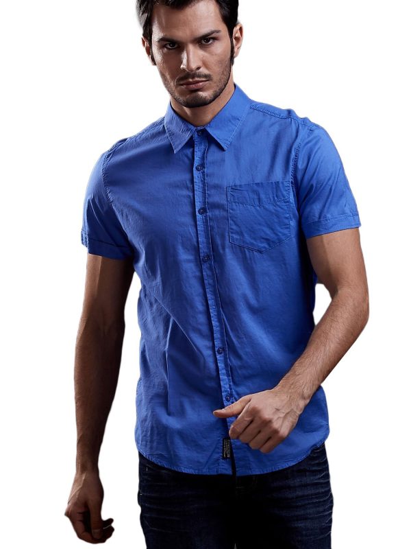 Wholesale Blue Plain Men's Shirt Funk n Soul