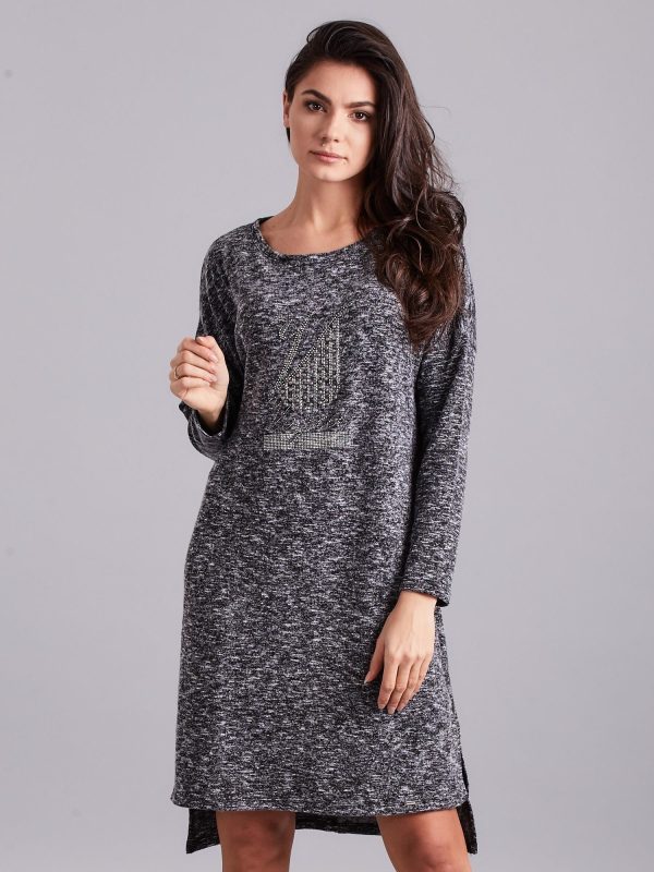 Wholesale Dark gray asymmetrical dress with appliqué