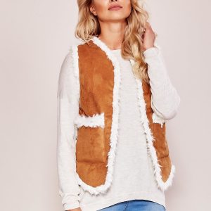 Wholesale Brown vest with faux fur