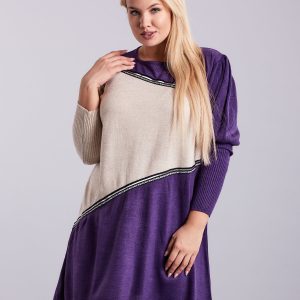 Wholesale Purple and beige plus size knitted dress