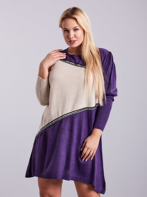 Wholesale Purple and beige plus size knitted dress