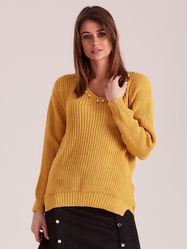 Wholesale Mustard sweater with pearls