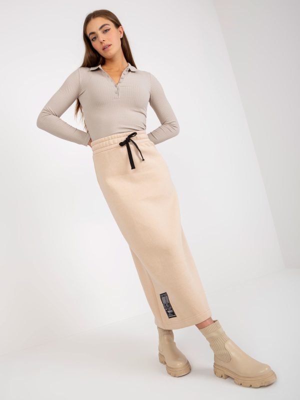 Wholesale Light Beige Cotton Midi Tracksuit Skirt