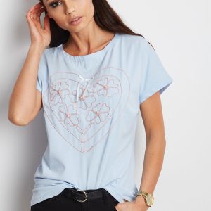 Wholesale Blue t-shirt with embroidered heart