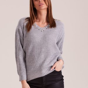 Wholesale Grey sweater with pearls