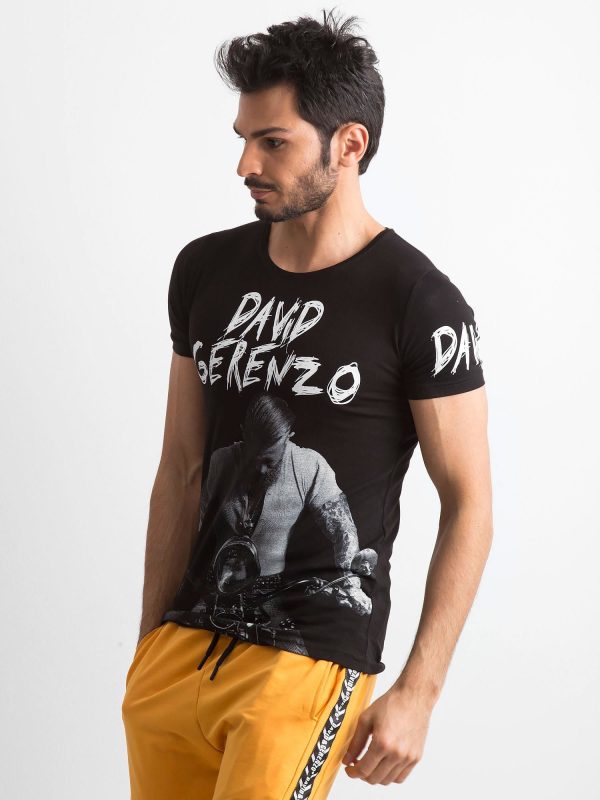 Wholesale Men's Black Cotton T-Shirt with Print