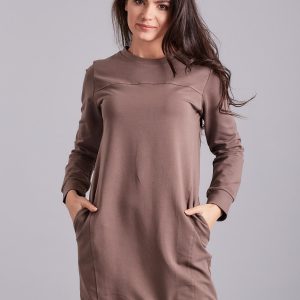 Wholesale Brown sweatshirt dress with pockets