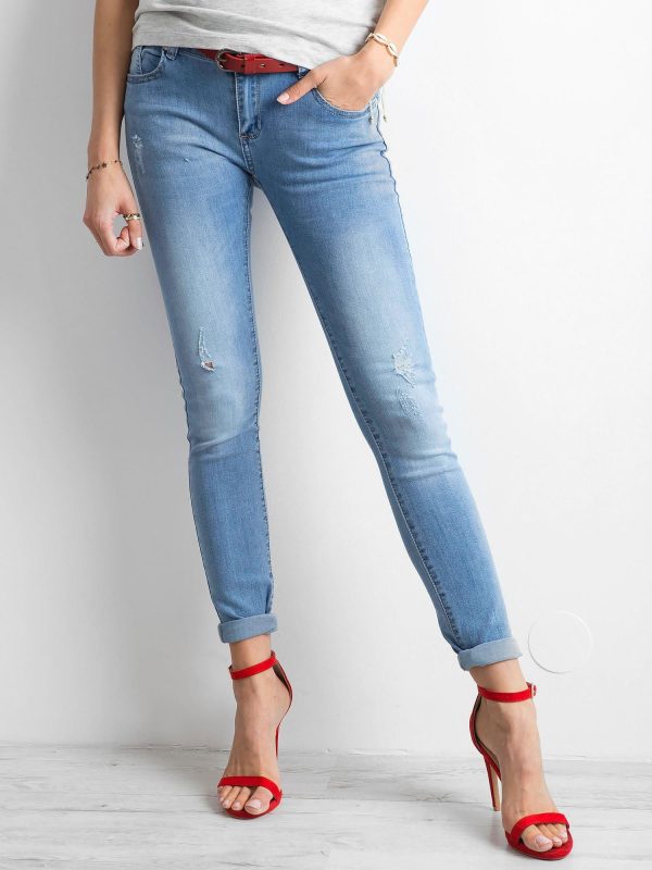 Wholesale Women's jeans with abrasions blue