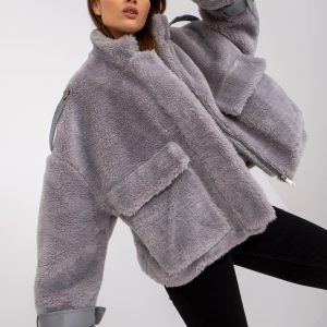 Wholesale Grey Fur Winter Jacket with Pockets Vibes