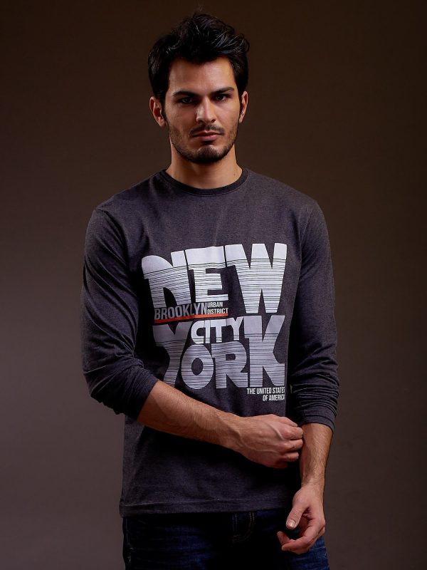 Wholesale Men's blouse with the inscription NEW YORK CITY dark gray