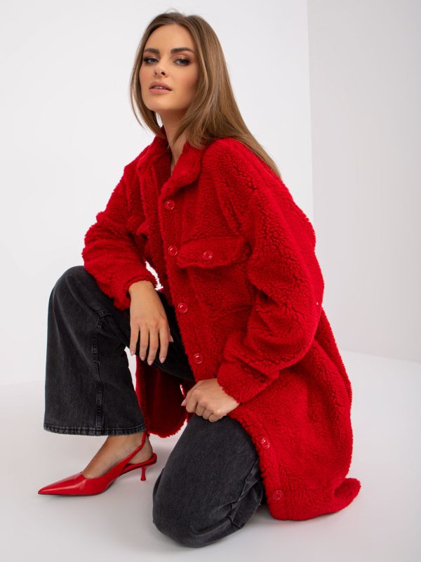 Wholesale Red warm long shirt with imitation fur Rica