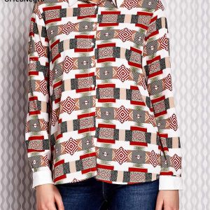 Wholesale Brown-salmon patterned shirt with roll-up sleeves