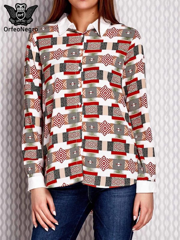 Wholesale Brown-salmon patterned shirt with roll-up sleeves