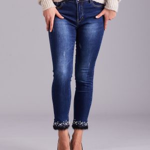 Wholesale Blue slim fit jeans with applique