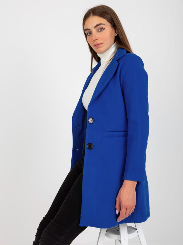 Wholesale Cobalt Classic Dalida Button Closure Coat