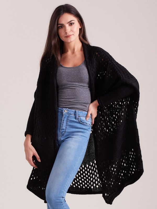 Wholesale Black long openwork sweater