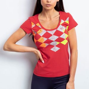 Wholesale Coral t-shirt with colorful diamonds print