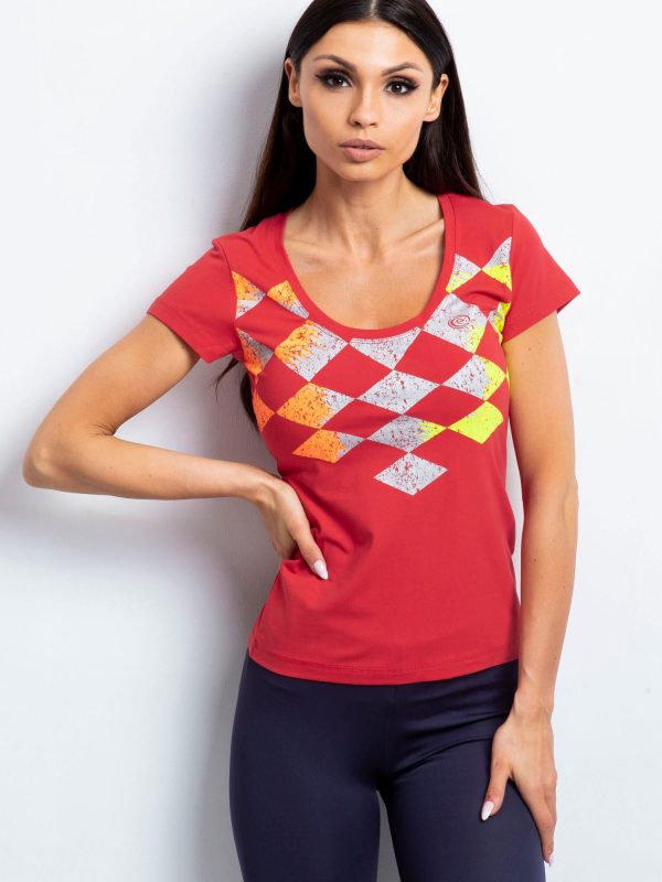 Wholesale Coral t-shirt with colorful diamonds print