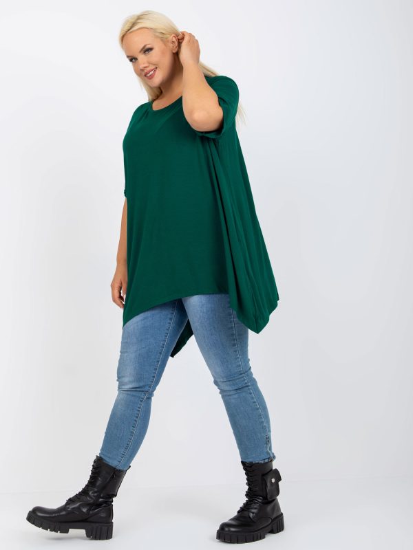 Wholesale Dark green asymmetric plus size tunic