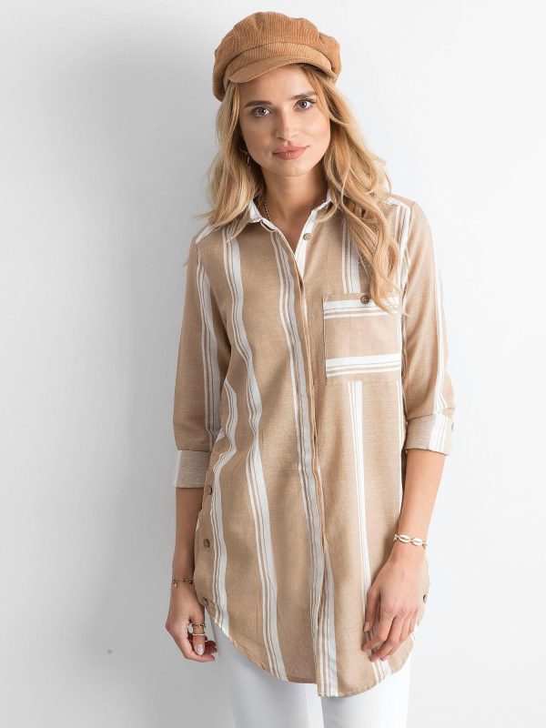 Wholesale Women's Beige Striped Shirt