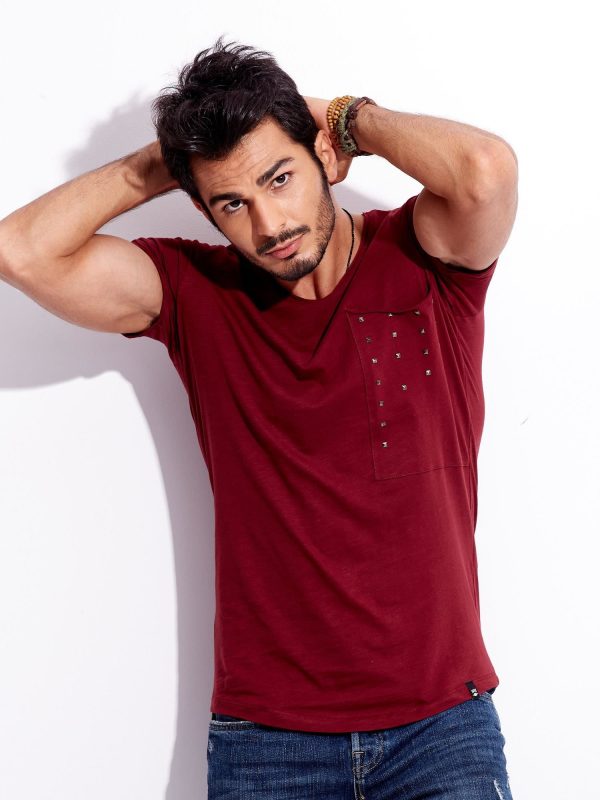 Wholesale Burgundy men's t-shirt with studs