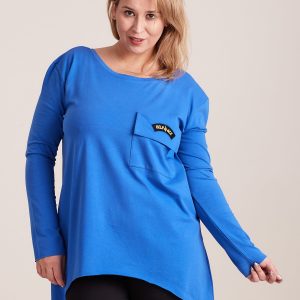 Wholesale Blue asymmetrical blouse with pocket PLUS SIZE