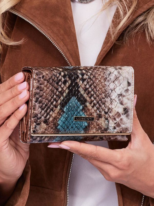 Wholesale Brown and blue snake skin embossing leather wallet