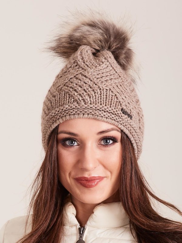 Wholesale Beige Insulated Women's Hat with Tassel