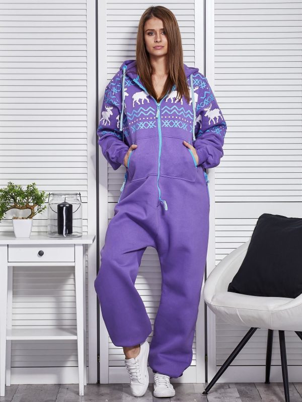 Wholesale Purple Norwegian Pattern Womens Jumpsuit