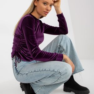 Wholesale Purple short velour blouse with round neckline