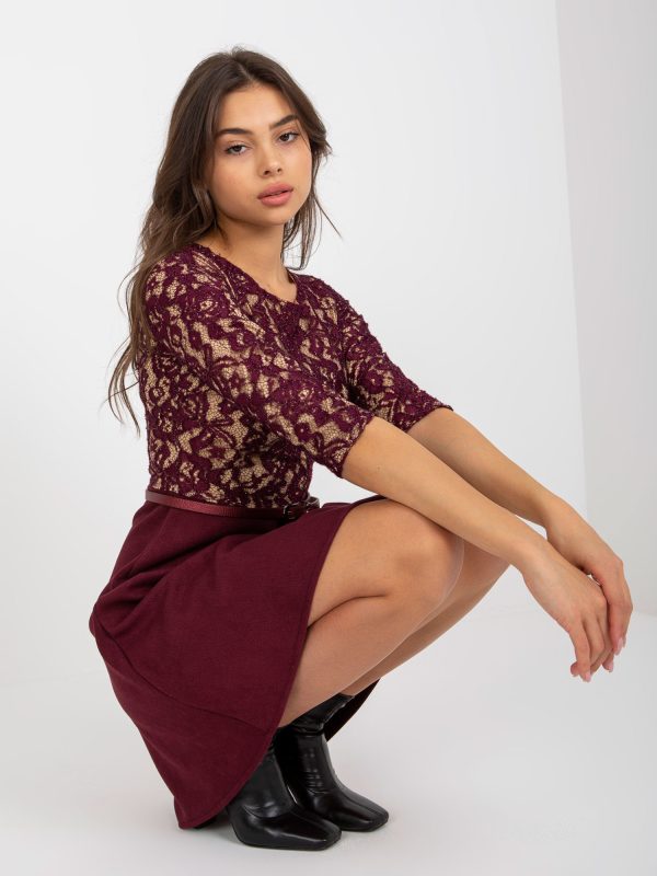 Wholesale Purple Women's Cocktail Dress with Lace Top