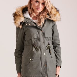 Wholesale Green padded parka jacket with hood