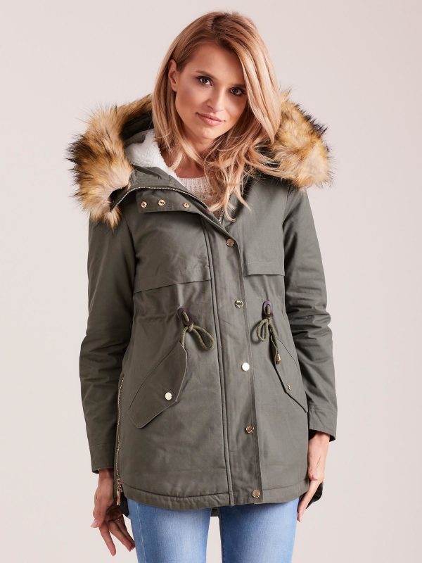 Wholesale Green padded parka jacket with hood