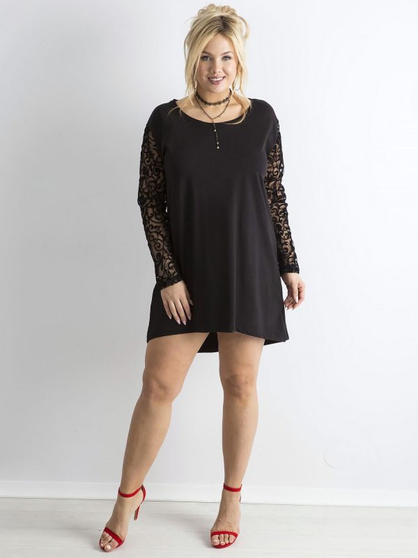 Wholesale Black Loose Dress with Decorative Sleeves PLUS SIZE