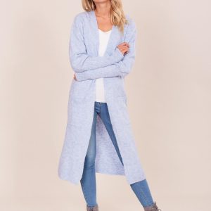 Wholesale Blue long sweater with wide welts