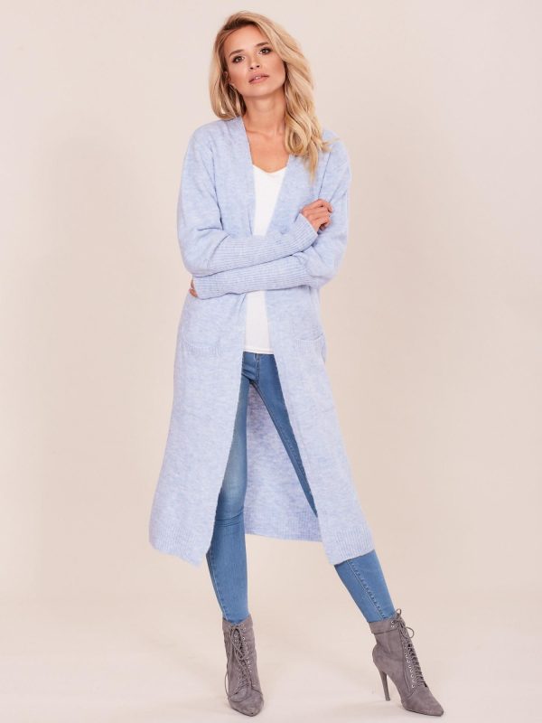 Wholesale Blue long sweater with wide welts