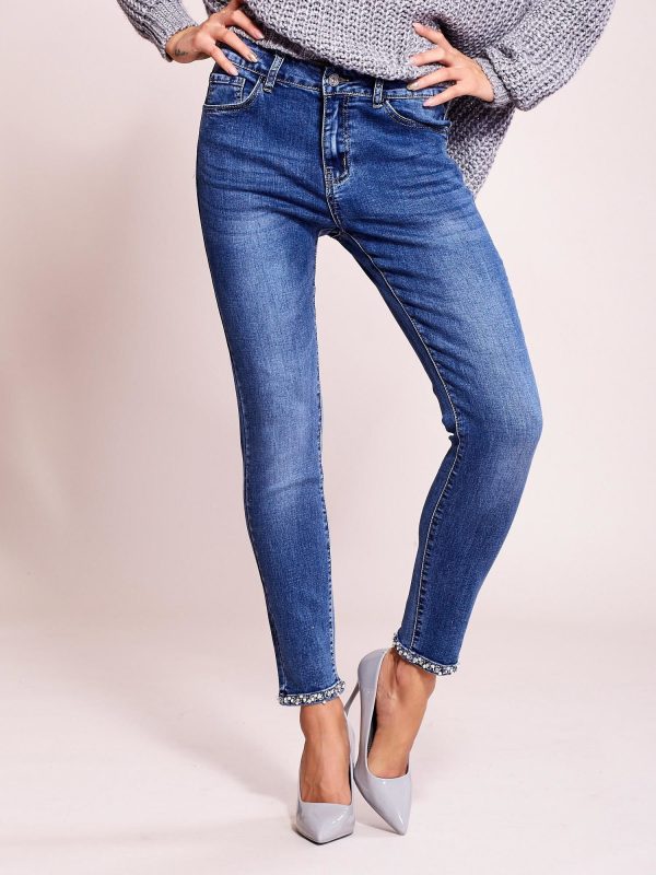 Wholesale Blue denim trousers with applique