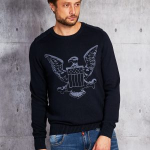 Wholesale Navy blue sweater for men with eagle