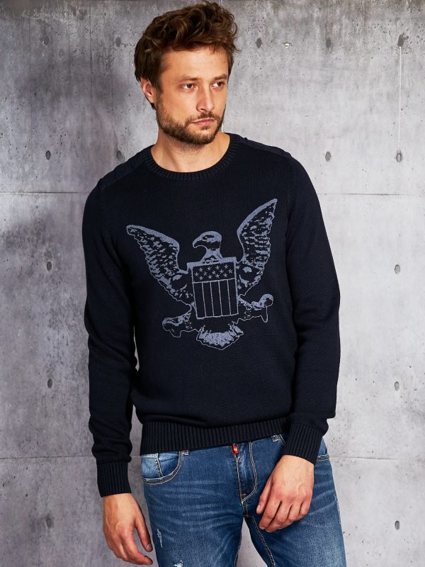 Wholesale Navy blue sweater for men with eagle