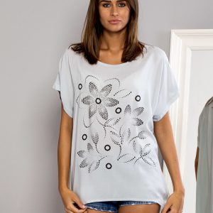 Wholesale Airy t-shirt with delicate floral motif grey