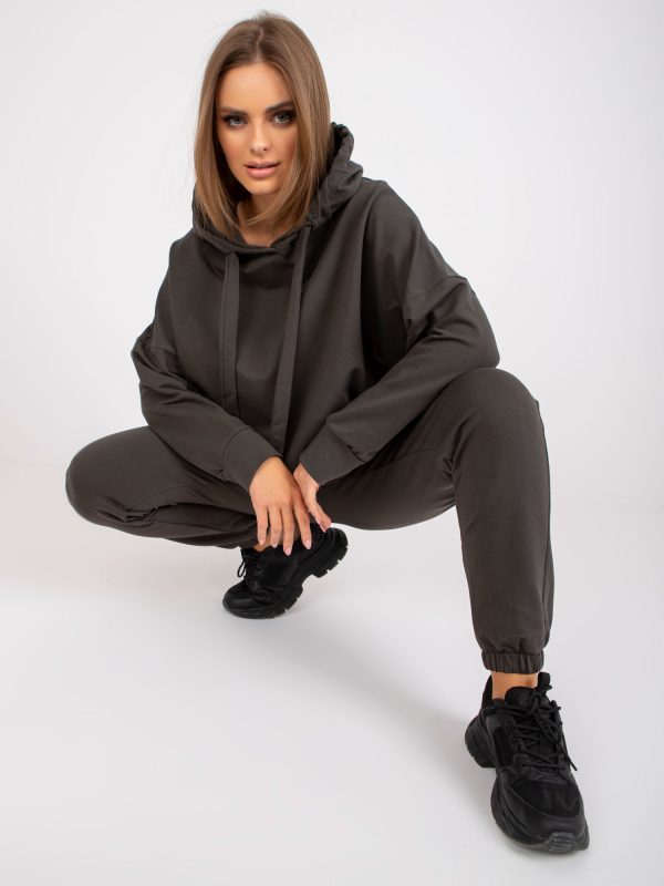 Wholesale Khaki basic sweatsuit set with high waisted trousers