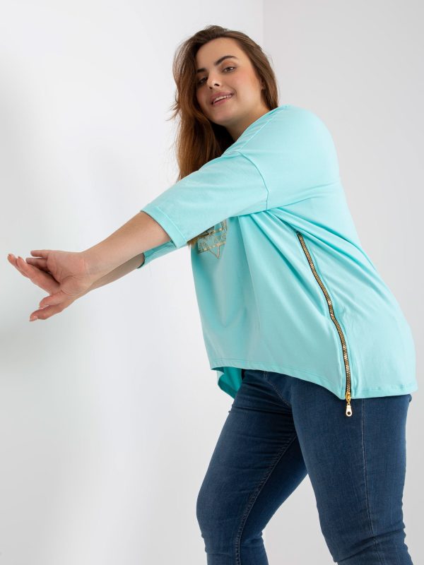 Wholesale Mint cotton plus size blouse with zippers