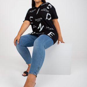 Wholesale Black Loose Plus Size Blouse with Inscriptions